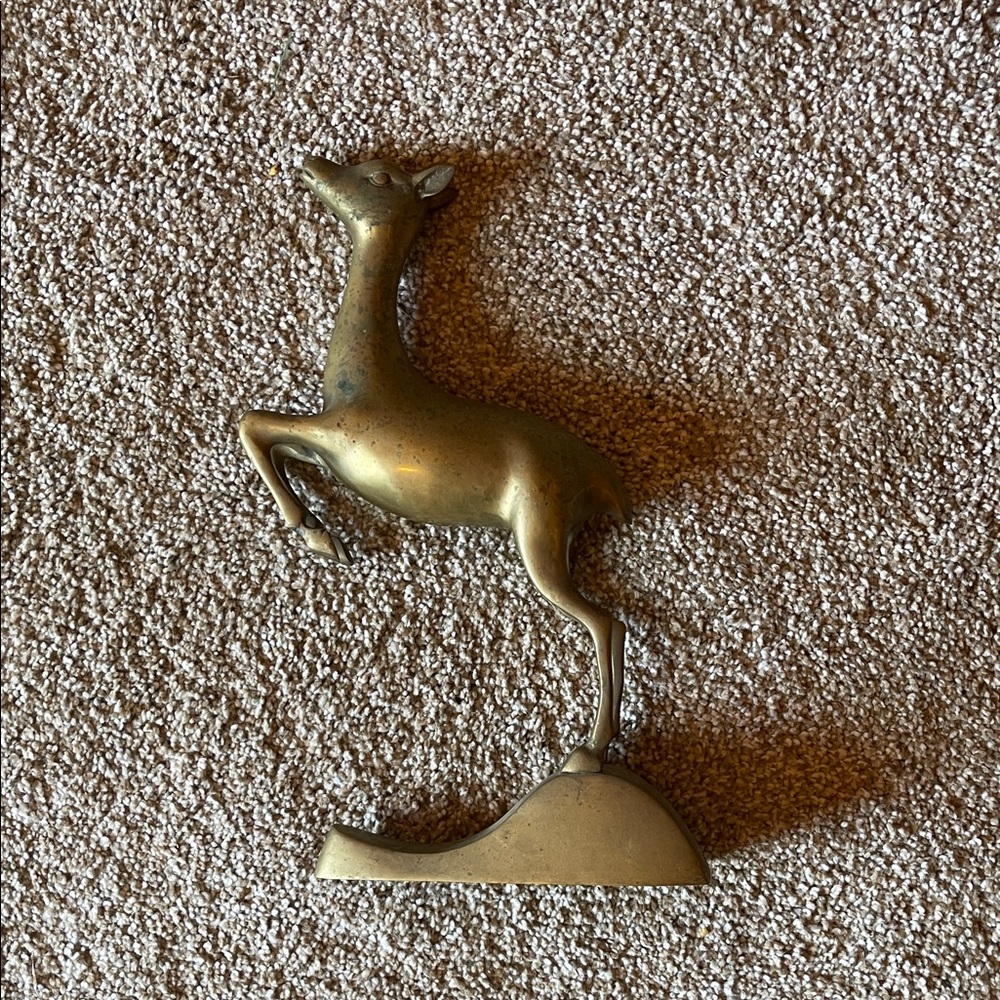 Brass Prancing Deer Figurine - Metallic Gold Decor